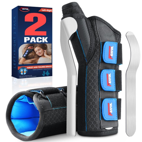 FEATOL 2 Pack Wrist Brace with Thumb Spica Splint for