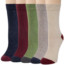 Loritta 5 Pairs Wool Socks for Women Winter Warm Socks Thick Knit Cabin Crew Soft Boot Socks Gifts,D-Christmas Pure Color