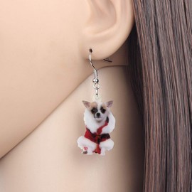 WEVENI Acrylic Christmas Costume Chihuahua Dog Earrings Dangle Drop Pet Jewelry For Women Girls Charm Gift (Brown)