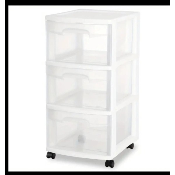 Plastic 3 Drawer Cart White Organizer Storage Rolling Set Of