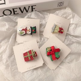Christmas Hair Accessory Lovely Snowman Gift Box Tree Bell Pin Free Size/One Color 40ea