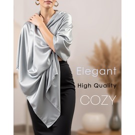 Sofier Satin Shawl Wraps for Women Evening Dresses Wedding Bridal Party Silky Scarf Formal Cover Up Bridesmaid Gifts Silver