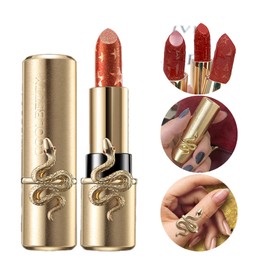 LAMUSELAND Red Matte Lipstick, Velvet Long Lasting Gem Lip Gloss with Snake Ring, Smudge Proof Waterproof Non-Stick Cup Lip Makeup Gift Set for Women Girls (red-601)