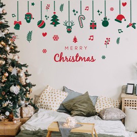 Christmas Wall Decals Xmas Wall Stickers Reindeer & Santa Claus Wall Art for Home Office Hallway Cafe & Restaurant