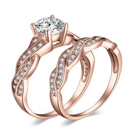 JewelryPalace Infinity 1.5ct Cubic Zirconia Engagement Rings for Women, 14k Rose Gold Plated 925 Sterling Silver Promise Rings for Her, Anniversary Simulated Diamond Wedding Bands Ring Set Size 7.5