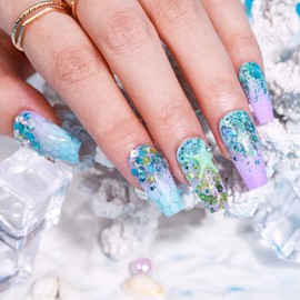 Beetles Blue Purple Gel Nail Polish Set - 6 Pcs Aquamarine Mermaid Gel Polish set, Soak Off UV LED Nail Lamp Cured Base and Top Coat Needed Starter Varnish Salon Design Gift Set