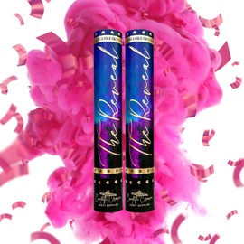 Confetti Crown Baby Gender Reveal Confetti Powder Cannon | 12” [PACK OF 2 Pink] - 100% Biodegradable Confetti & Powder Smoke (Pink)