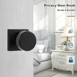 coolnews Matte Black Door Knobs Interior, Heavy Duty Privacy Door Knob with Lock, Modern Square Door Handle for Bedroom Bathroom
