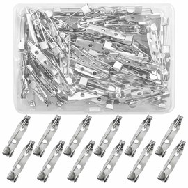 100 Pcs Safety Catch Locking Pins Backs Safety Clasp Brooch Badge Bar Pin for DIY Name Tags Jewelry Crafts Corsage Badge Silver Jewelry Making Pins Findings with Holes Tone Bar Pin Backs (25MM)