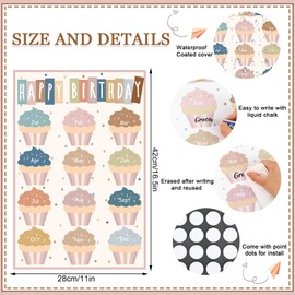 FYSUIMU Modern Boho Classroom Birthday Chart Poster Cupcake Happy Birthday Calendar Poster Back To School Bulletin Board Decoration for Classroom Teaching Supplies Chalkboard Wall Decor, 11 x 16.5 Inch