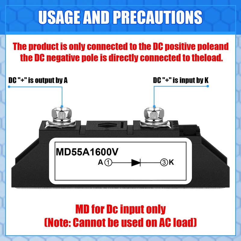 Yexiya MD 55A (50Amp)-16 Solar Diode, DC Blocking Unidirectional in-line