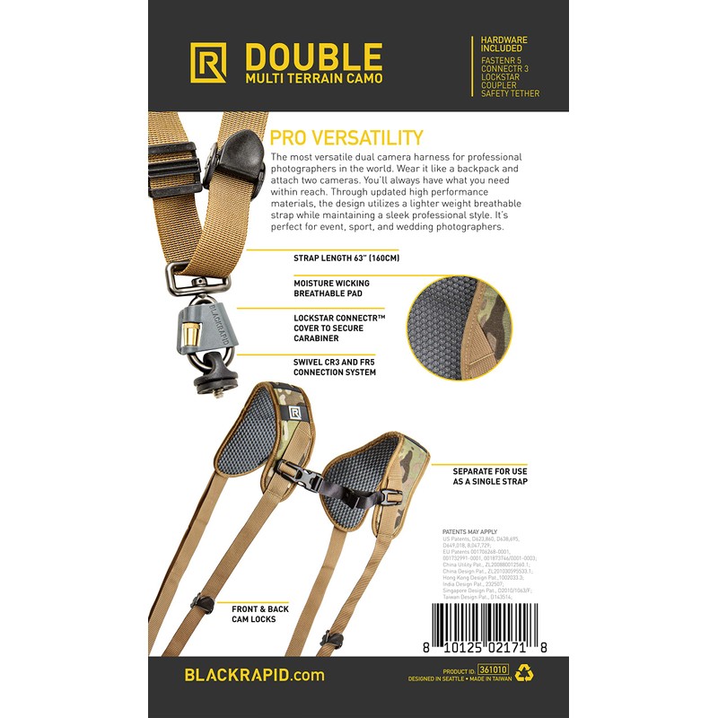 BLACKRAPID Double Camera Harness - Multi-Terrain Camo, Designed For 1