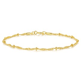 Naiswan 14K Gold Bracelets for Women Gold Singapore Chain Bracelet for Women Stylish Design with Eye-Catching Shine Twisted Bead Bracelet for Womens 17/19/21cm