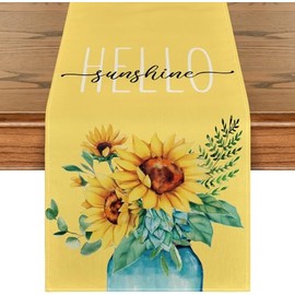 Camino de mesa de verano con diseño de girasol de playa, 13 x 72 pulgadas, decoración del hogar al aire última intervensión