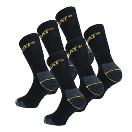 Caterpillar 6 pairs Men's Work Socks Accident Prevention Reinforced on Heel and Toe with Reinforced Weft CAT Yarn of Excellent Quality Cotton Sponge (Black, 6-11)