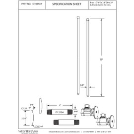 Westbrass D103KBN-01 1/2" IPS x 3/8" OD x 20" Bullnose Dual Faucet Riser Supply Line Kit with Round Handle Angle Shut Off Valves, Polished Brass
