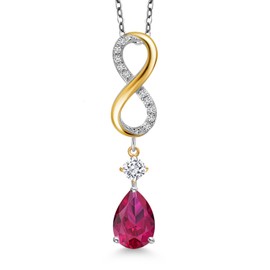 Gem Stone King 925 Silver and 10K Yellow Gold Lab Grown Diamond Pendant with Chain Created