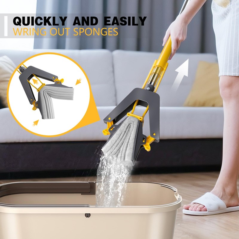 Masthome Sponge Mop,Roller Sponge Mop with 3 Absorbent PVA Mop