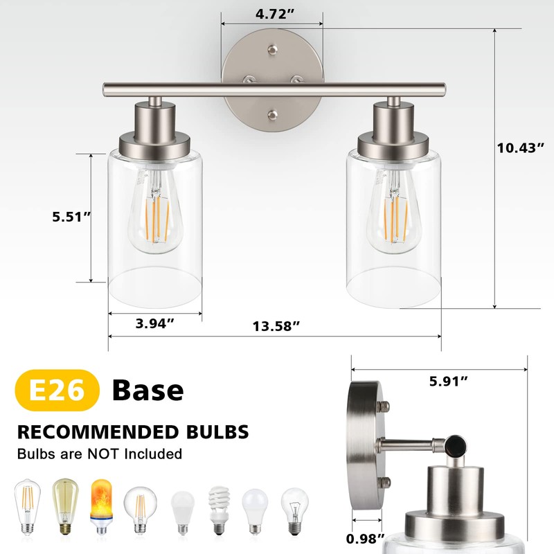 Unicozin 2 Light Vanity Lights, Brushed Nickel Wall Sconce Light