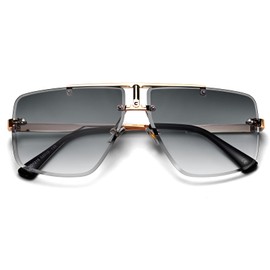 Rimless Oversized Square Sunglasses for Men Trendy Fashion Big Shades Tinted Lens Gold Metal Frameless Glasses UV400 Gray