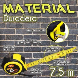 J.H. Company Flexometro Contra Impacto 7.5 Metros 21mm Cinta Metrica