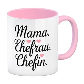 Mama Ehefrau Chefin Kaffeebecher in rosa stilvolles Design geschwungene Schrift Mama Ehefrau Chef - inspirierende Sprüche für deinen neuen Lieblingsbecher