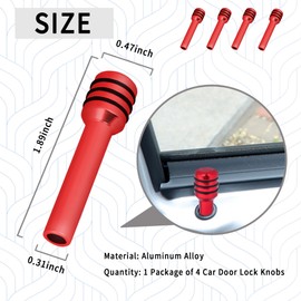 4PCS Car Door Lock Knobs,Colorful Aluminum Alloy Car Door Lock Cover for Car Decorations,Universal Interior Car Accessories Door Lock Pin for Most Cars SUVs (Red)