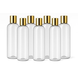 Sharon Nicole Clear Plastic Bottles with Gold Cap, 8.62" Tall, 2.45" Wide, BPA Free, Set of 6