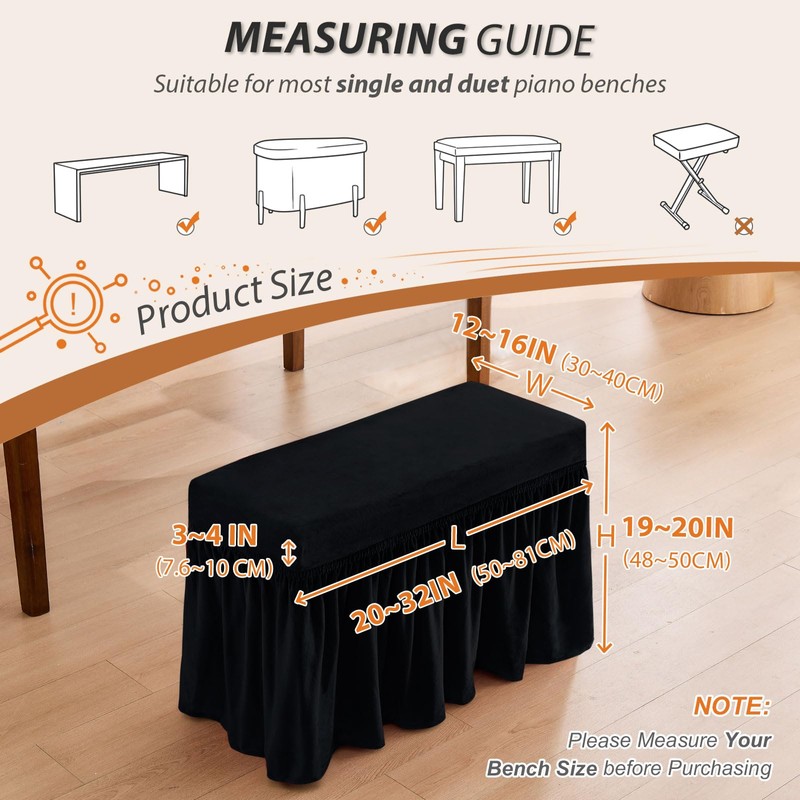 NICEEC Spandex Stretch Piano Bench Cover with Skirt Removable Ottoman