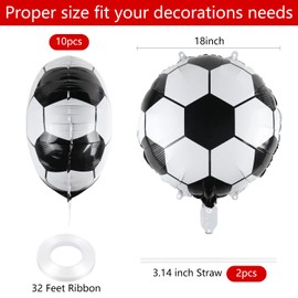 10 Pieces 18 inches Soccer Balloons Soccer Themed Party Decorations Foil Mylar Soccer Ball Balloons For Birthday Sports Graduation Party Decoration (Soccer)