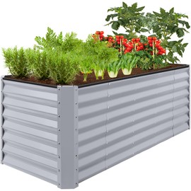 Best Choice Products 8x2x2ft Raised Outdoor Metal Garden Bed, Rectangular Planter Box for Herbs, Flowers, and Deep Root Vegetables w/ 240 Gallon Capacity - Moonlight Gray