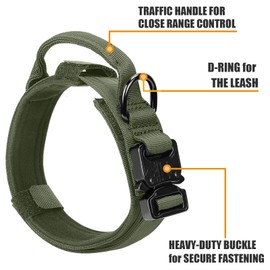 Tactical Dog Collar and Bungee Leash, Camo Military Dog Collar & Leash Set with USA American Flag Adjustable K9 Collar with Heavy Duty Metal Buckle & Handle,with Patches and Airtags Case (L, Green)