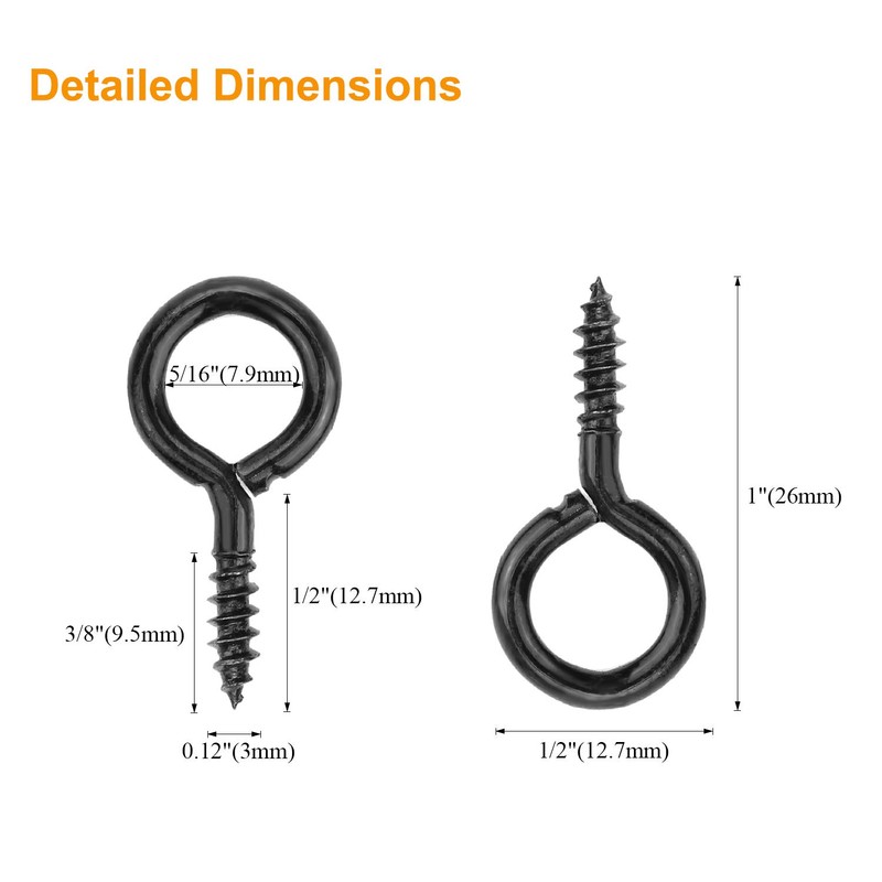 Powlankou 160 Pieces 1 inch Screw Eyes, Black Zinc Plated