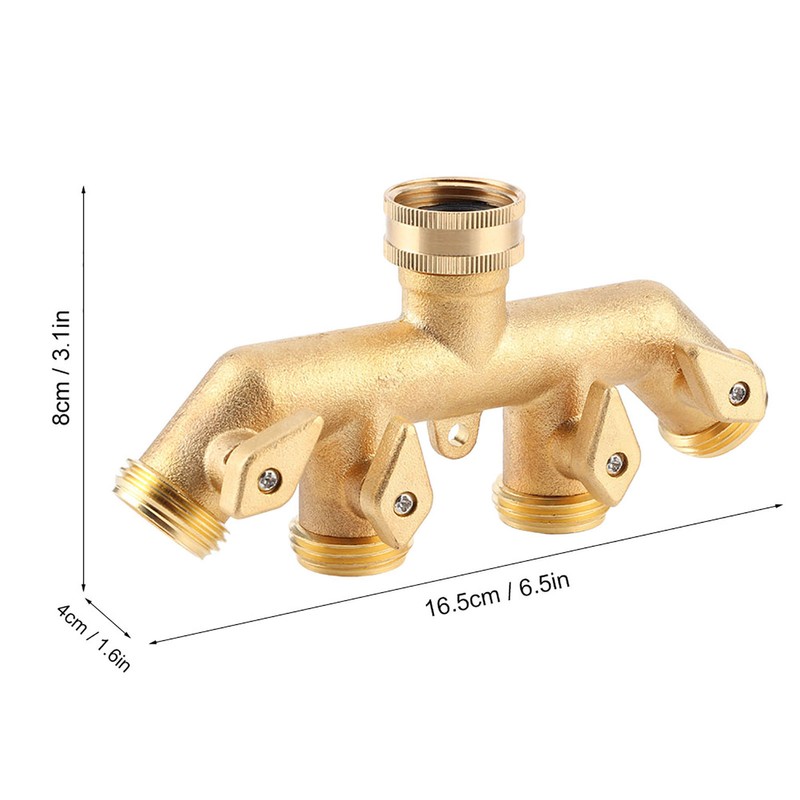 Brass Garden 4-Way Hose Splitter Hose Adapter Ball Valve Water