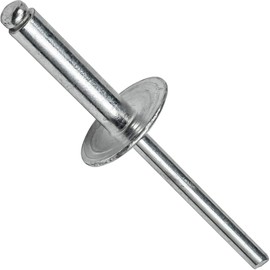 Fastenere Large Flange Pop Rivets - 1/8" x 3/8" (50 pcs) Heavy Duty, Open-End, Aluminum Corrosion-Resistant, High Tensile & Shear Strength, 4-6 Gap .313" - .375"