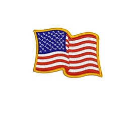 Bayonet Design - Waving American Flag Patch with Wax Backing - 4" X 2 1/2" (Standard), Gold Merrowed Edge, USA, Veterans, Firefighters, Police, Motorcycle - Rambo - SWAT