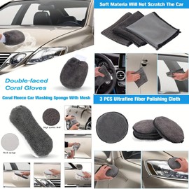 11-teiliges Auto-Reinigungsset mit Mikrofasertuch und Schwamm, Handtüchern und Glashandtüchern, Handschuh, Radbürste, Detailing-Pinsel und Polierset