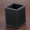 KINGFOM PU Leather Square Pens Pencils Holder Cup Desktop Stationery