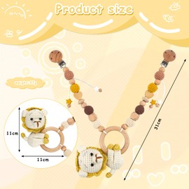JWTRSVTY Wooden Pram Chain and Crochet, Cartoon Animals Pram Chain, Christmas Wooden Pram Chain with Gift Packaging, Birth Gift for Babies from 0+ Months (Lion)