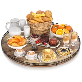 Acacia Wood 24" Lazy Susan Turntable Organizer for Table Top, Farmhouse Extra Large Round Lazy Susan for Serving Kitchen Countertop Cabinet for Charcuterie Centerpiece, Bathroom Vanity Tray Decor