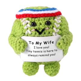 TOYMIS Positive Tennis Ball, Inspirational Tennis Ball Cute Funny Emotional Knitted Support Doll Crochet Toy with Positive Card for Sports Lover Friends Party Decorations, I Love You Wife Gifts