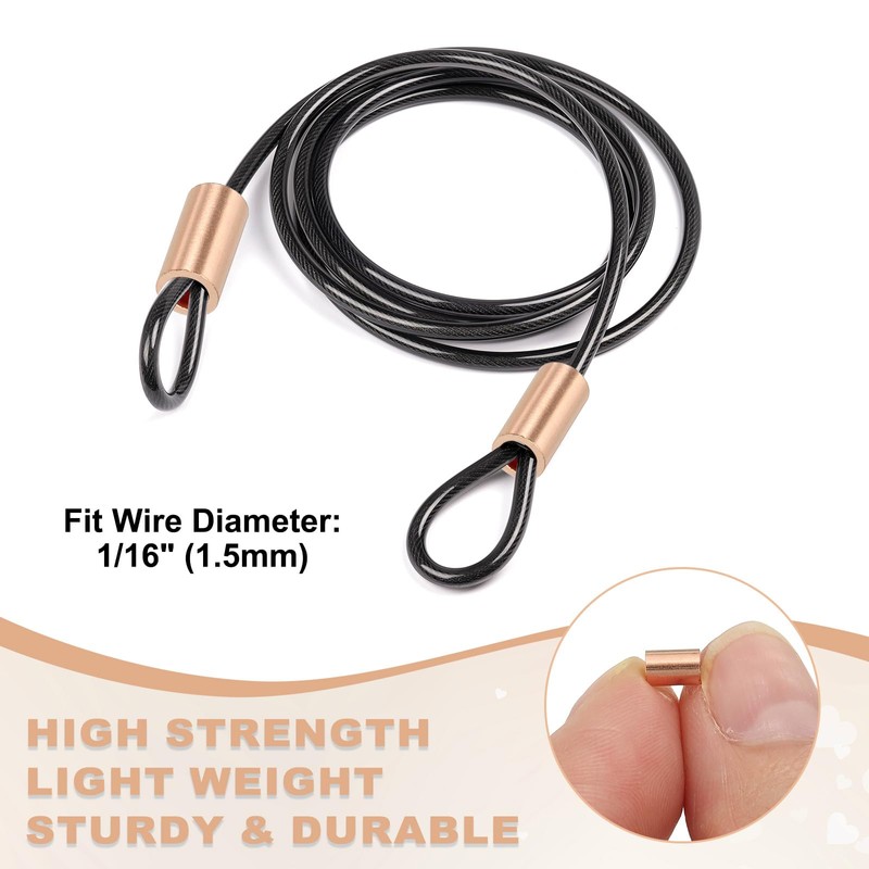 sourcing map 1/16"(1.5mm) Wire Rope Stop Sleeve, Copper Crimping Loops