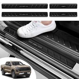 PeakPurit 4PCS Car Door Edge Guards Door Sill Protector for Chevy 2023-2025 2026 Colorado & for GMC 2023-2026 Canyon Accessories Black Brushed Stainless Steel Material Car Door Threshold Protection