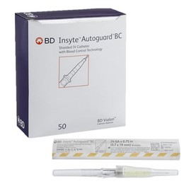 BD Medical Systems 382512 Insyte Autoguard BC Shielded IV Catheter with Blood Control Technology, 24 Gauge, 3/4" Length, Yellow (Pack of 50)