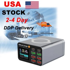 New Fast Charger PD 80W Multi-Port Intelligent Digital Display Desktop Charger 8 Port Charging Station for Mobile Phone Laptopcolor: Black