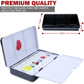 DUGATO Paleta vacía de caja de lata de acuarela con paleta plegable, lata negra pequeña con 12+8 medias sartenes para suministros de arte de viaje (pequeña)