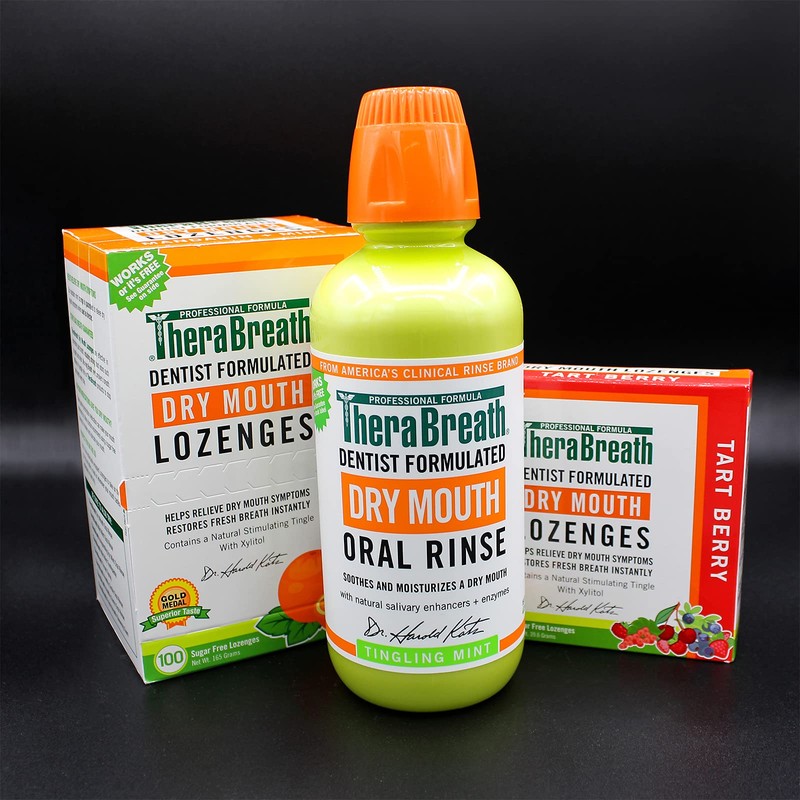 TheraBreath Dry Mouth Lozenges with Zinc, 100 Lozenges, Mandarin Mint,