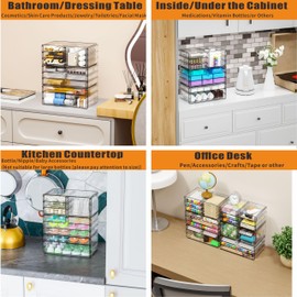 Yieach 3Pack Clear Drawer Organizers Stackable,Acrylic Storage Drawers With 10 Drawers,Multipurpose Office Supply Organizer and Makeup Organizer for Beauty,Craft,Pen,Medical,Stationary Desk Organizers