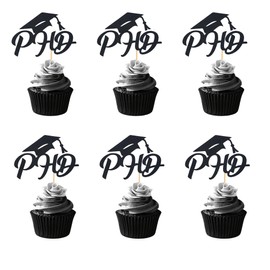 Arthsdite 24Pcs Congrats PHD Cupcake Toppers/PHD 2025 Graduation Cupcake Decor/Congrats Grad Cupcake Toppers/PHD Graduation Party Cupcake Decorations - Black Glitter