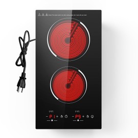 2 Burner Electric Cooktop 12Inch 2100W - 110V Countertop & Built-in Ceramic Cooktop - 9 Power Level Electric Stove Plug in with Timer Child Safety Lock Overheat Protection